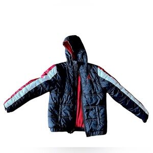 Jordan Kids Puffer Jacket - Black, Red, and White, size large